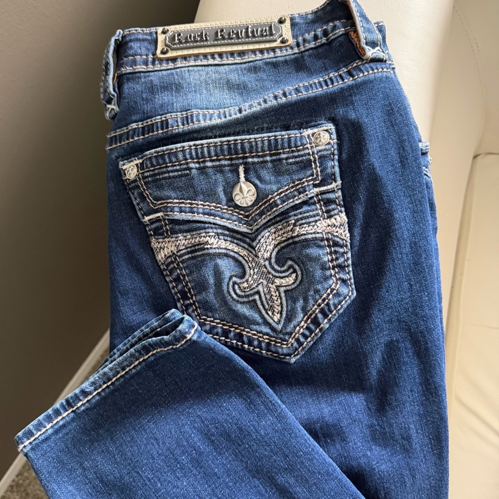 Rock Revival Women's Dark Blue Bootcut Jeans with Embroidered Pocket